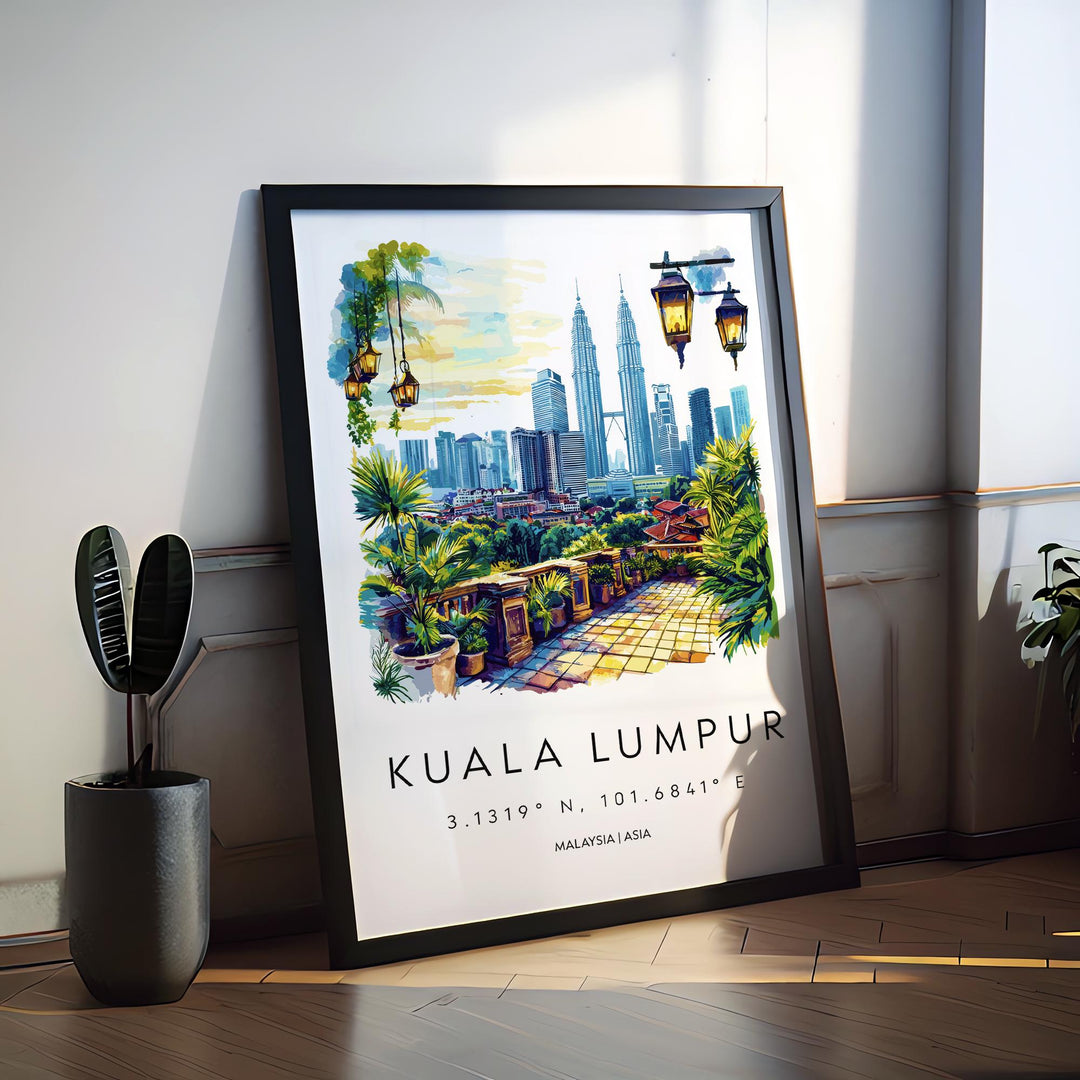 Kuala Lumpur Watercolor Poster Kuala Lumpur Travel Print KL Wall Art KL Cityscape Painting Kuala Lumpur Souvenir Malaysia Decor
