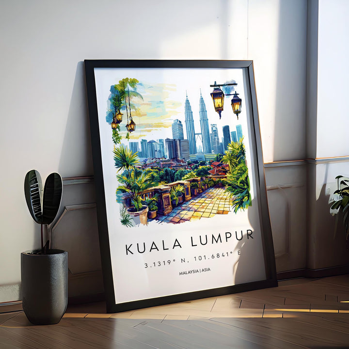 Kuala Lumpur Watercolor Poster Kuala Lumpur Travel Print KL Wall Art KL Cityscape Painting Kuala Lumpur Souvenir Malaysia Decor