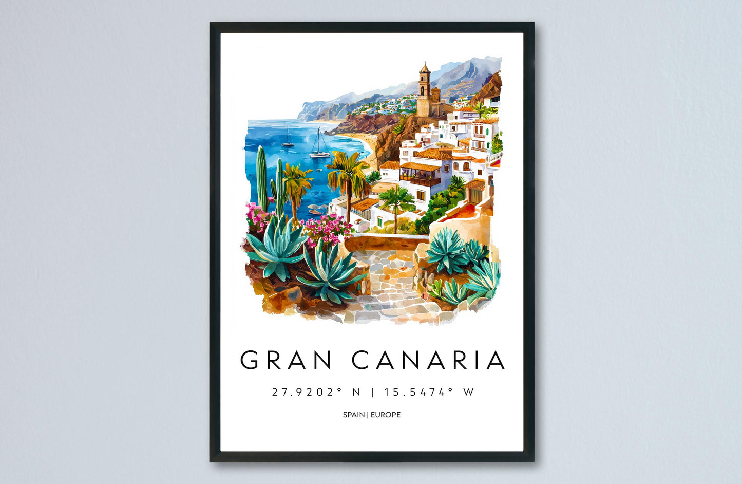 Gran Canaria Watercolor Poster Gran Canaria Travel Print Gran Canaria Wall Art Island Painting Gran Canaria Souvenir Decor