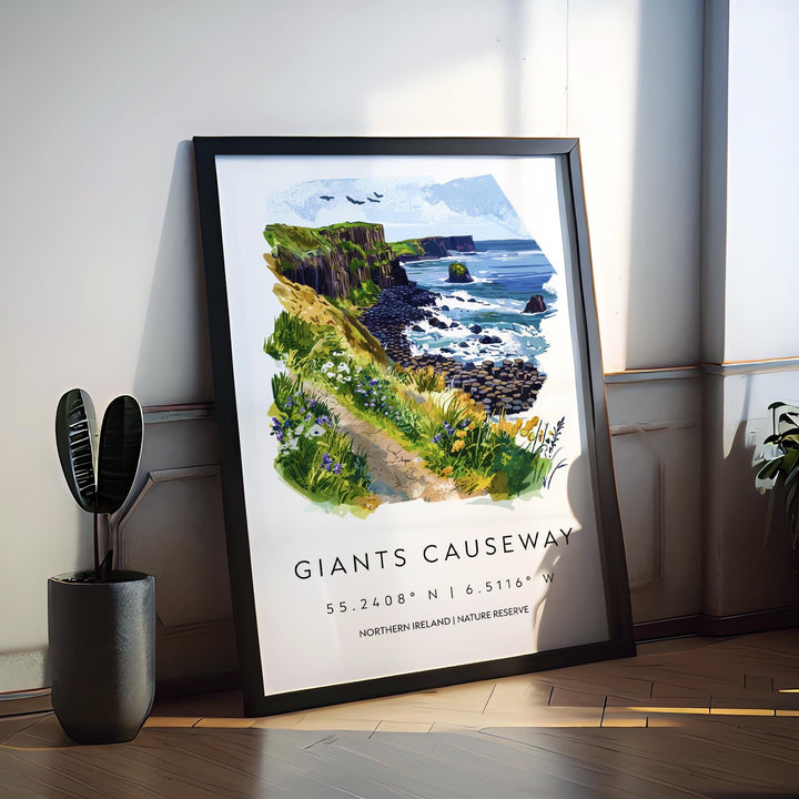 Giants Causeway Watercolor Poster Giants Causeway Travel Print Giants Causeway Wall Art Ireland Landscape Souvenir Decor