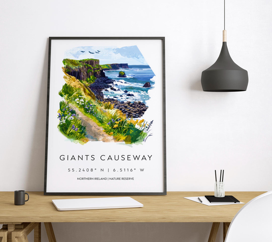Giants Causeway Watercolor Poster Giants Causeway Travel Print Giants Causeway Wall Art Ireland Landscape Souvenir Decor