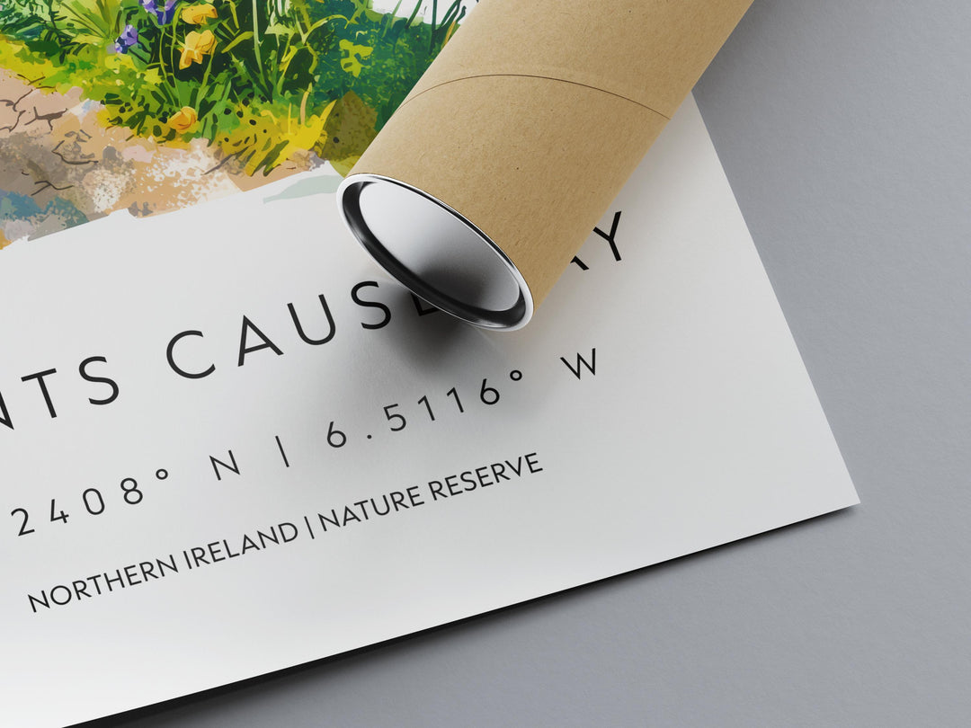 Giants Causeway Watercolor Poster Giants Causeway Travel Print Giants Causeway Wall Art Ireland Landscape Souvenir Decor