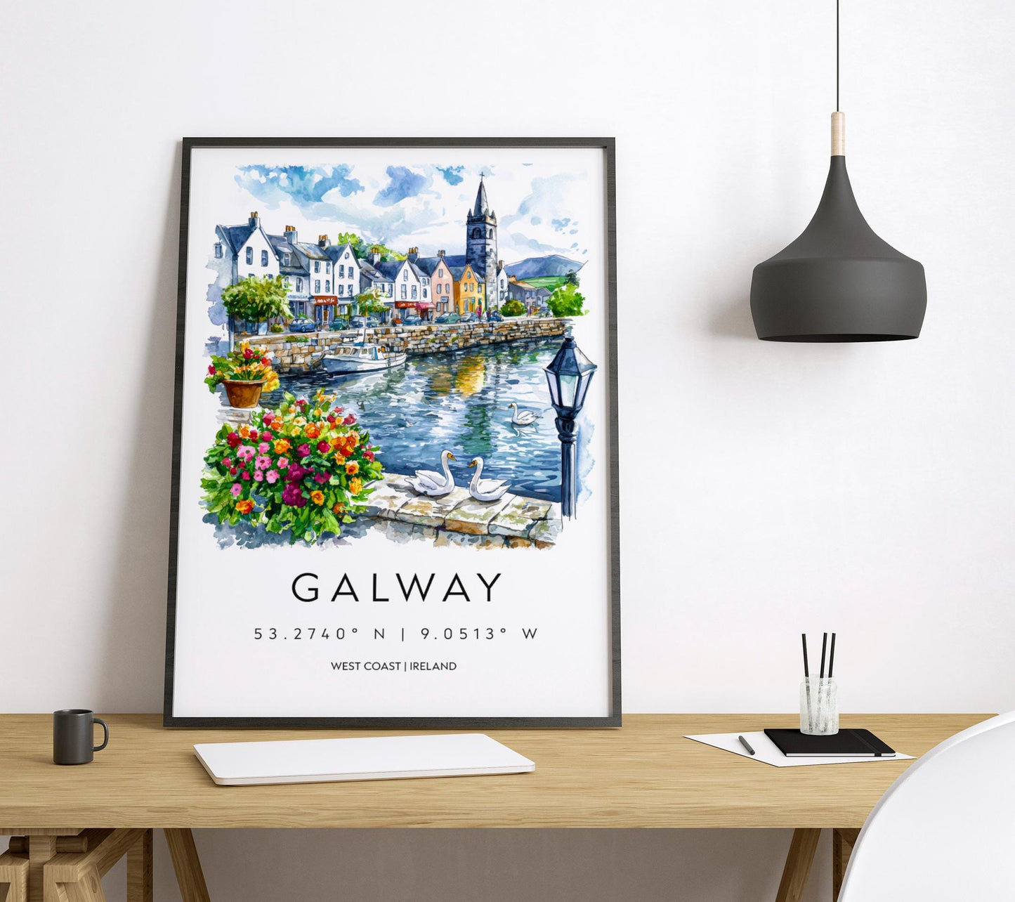 Galway Watercolor Poster Galway Travel Print Galway Wall Art Galway Cityscape Painting Galway Souvenir Ireland Decor
