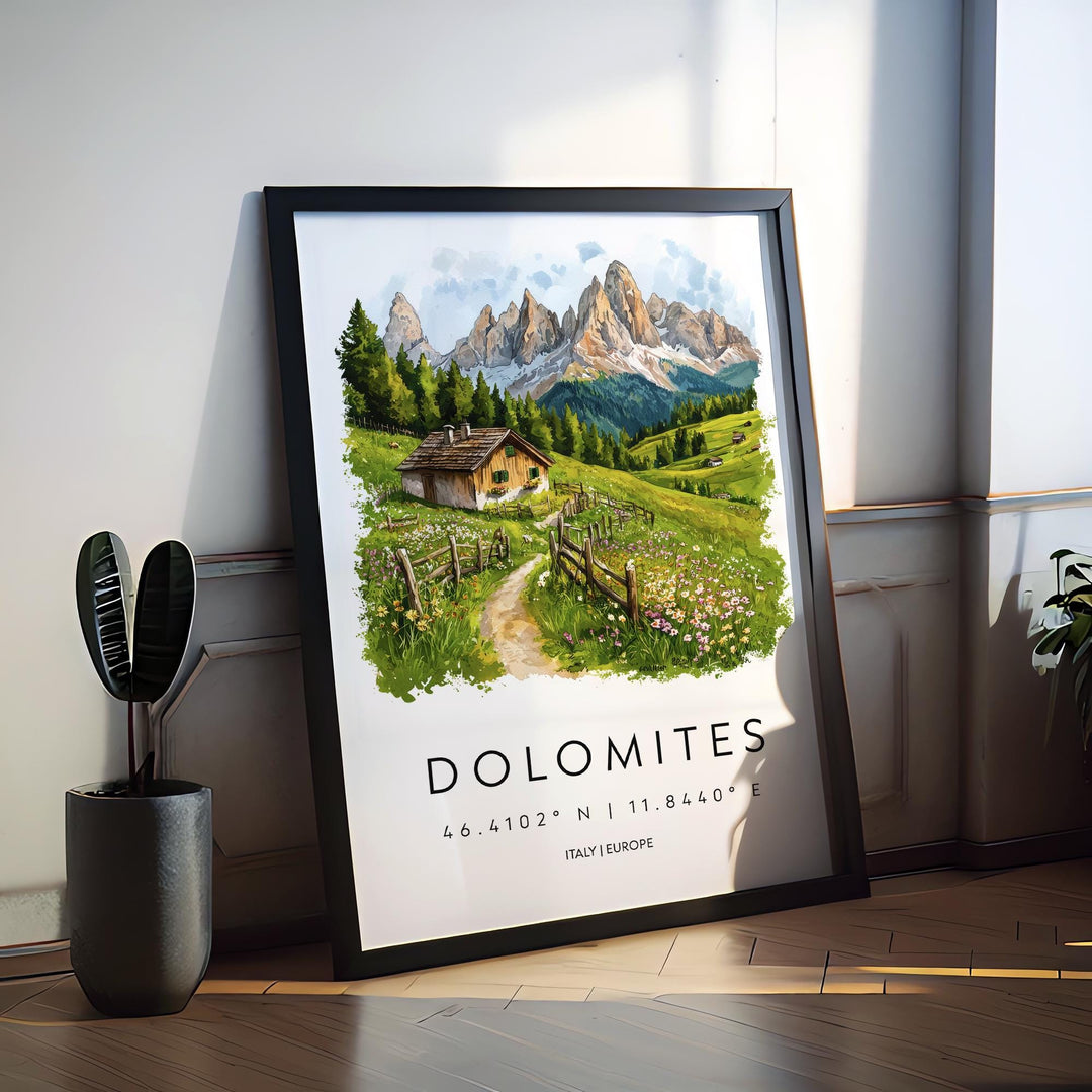Dolomites Watercolor Poster Dolomites Travel Print Dolomites Wall Art Mountain Landscape Painting Italy Souvenir Decor