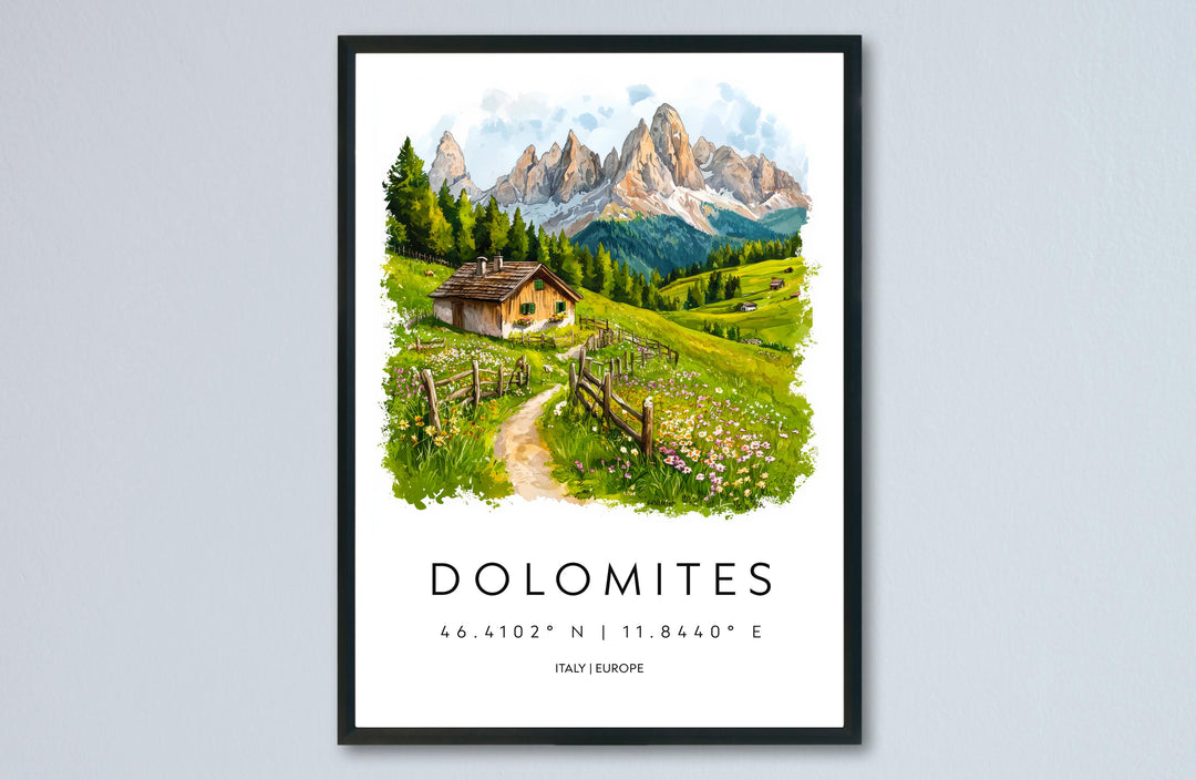 Dolomites Watercolor Poster Dolomites Travel Print Dolomites Wall Art Mountain Landscape Painting Italy Souvenir Decor
