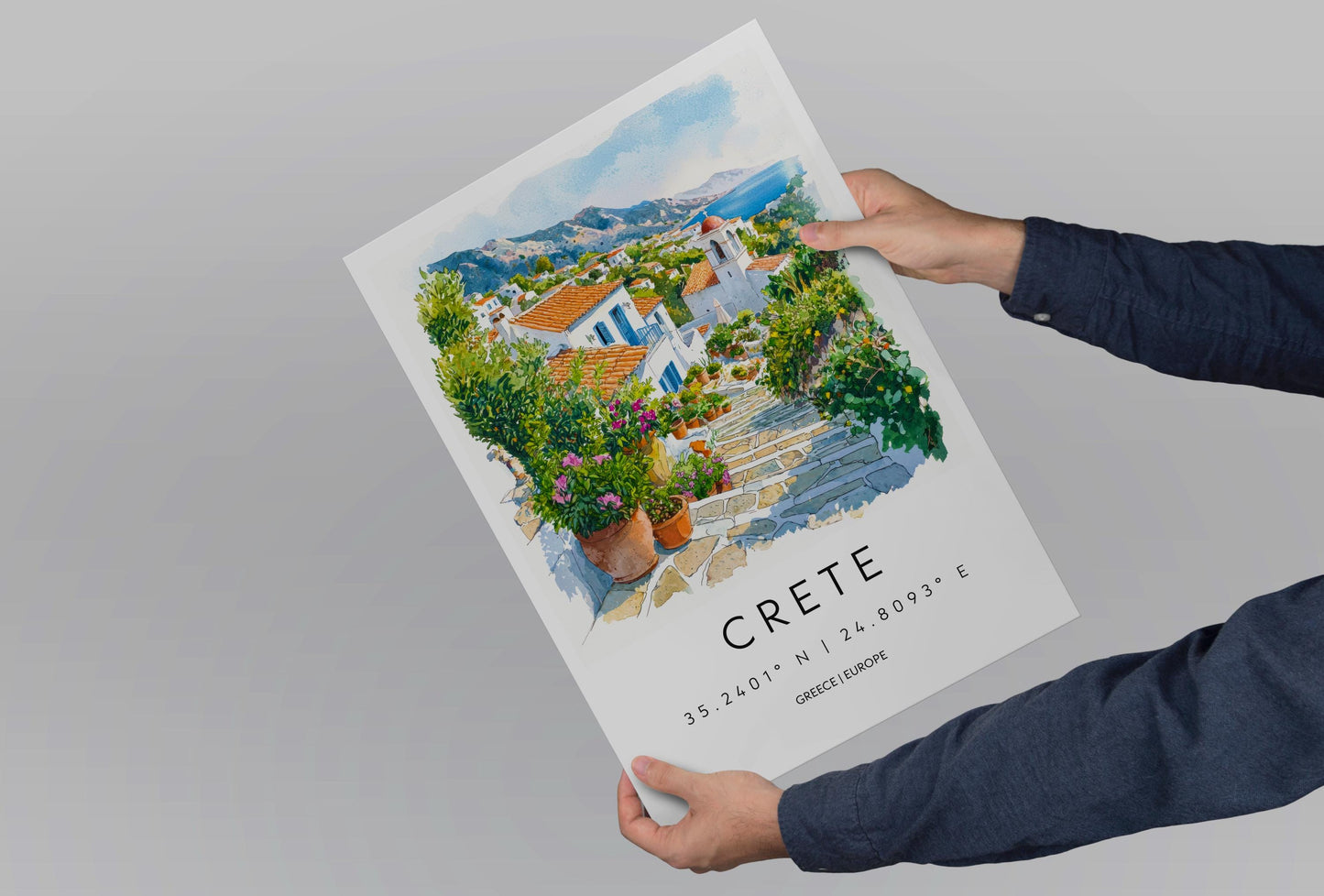 Crete Watercolor Poster Crete Travel Print Crete Wall Art Crete Landscape Painting Crete Souvenir Greek Island Decor