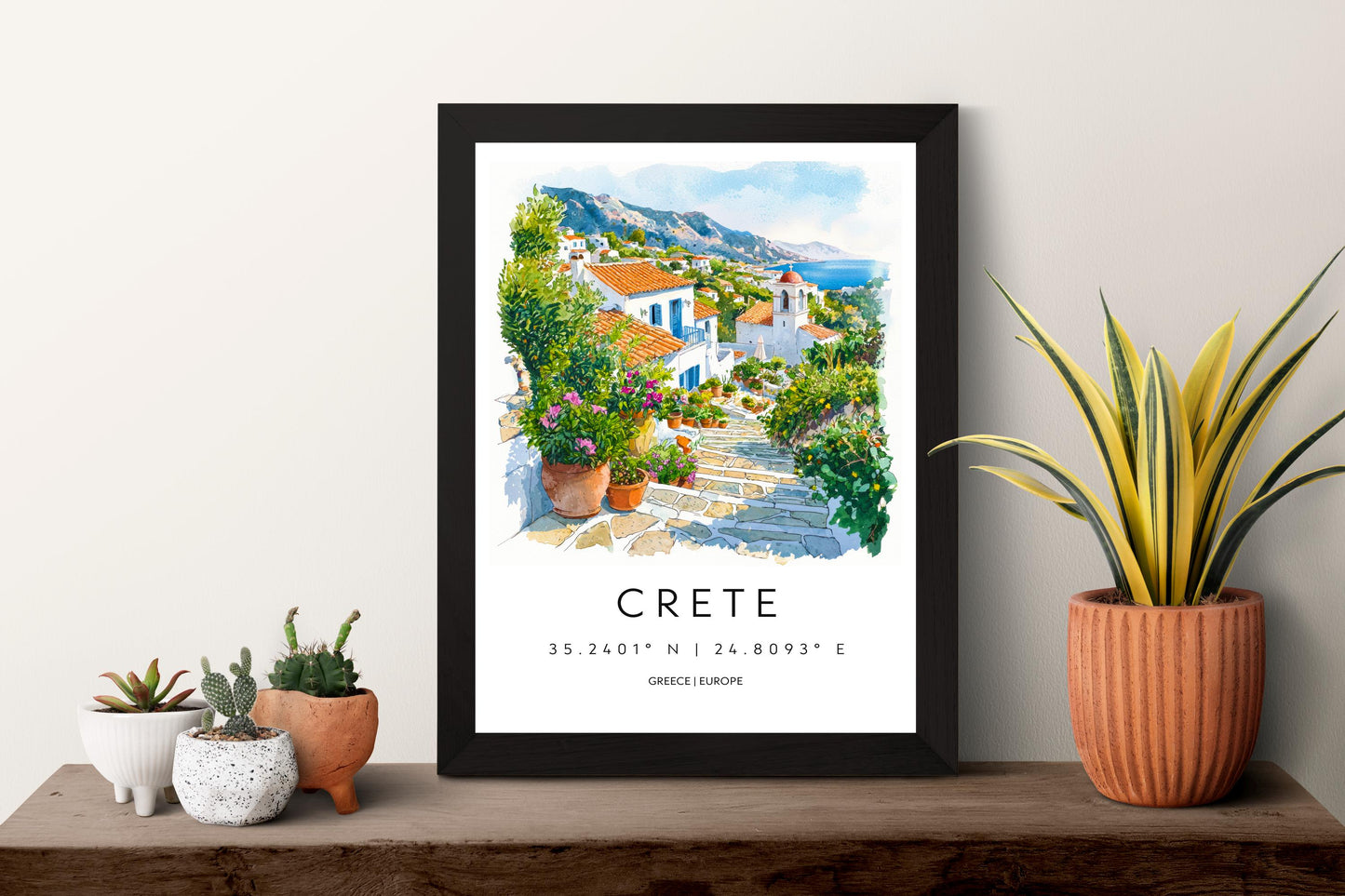 Crete Watercolor Poster Crete Travel Print Crete Wall Art Crete Landscape Painting Crete Souvenir Greek Island Decor