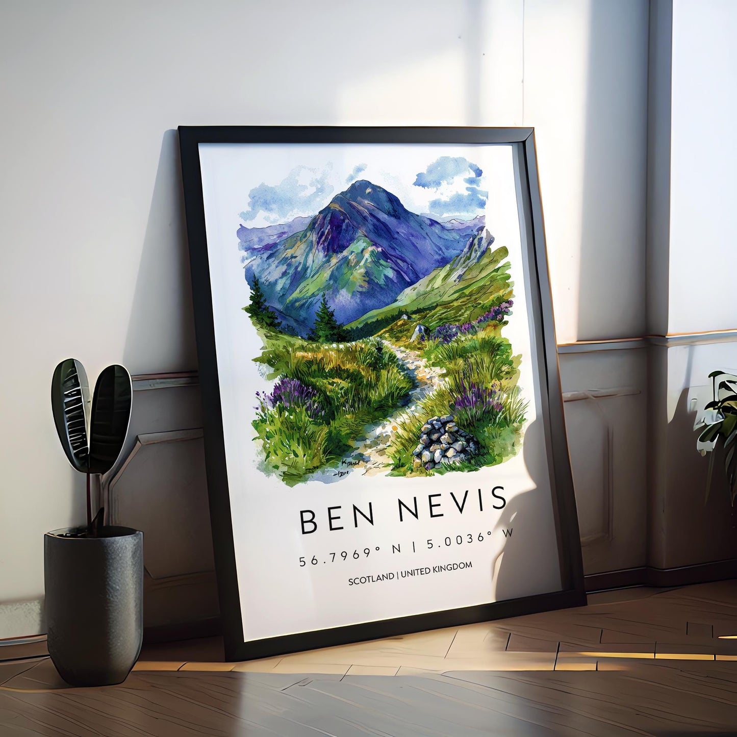Ben Nevis Watercolor Poster Ben Nevis Travel Print Ben Nevis Wall Art Mountain Landscape Painting Scotland Souvenir Decor