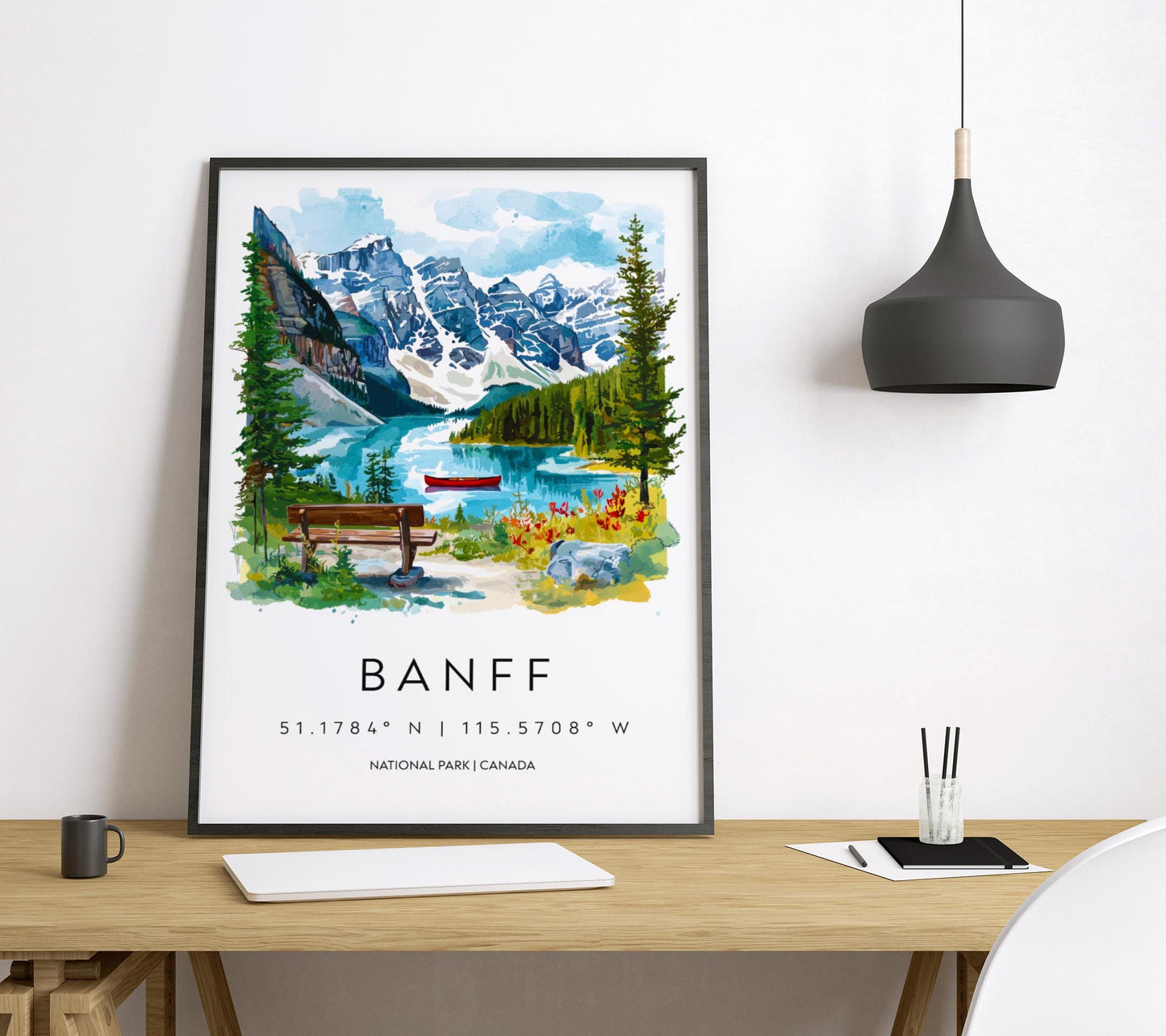 Banff Watercolor Poster Banff Travel Print Banff Wall Art Banff Landscape Painting Canada Souvenir Mountain Nature Decor