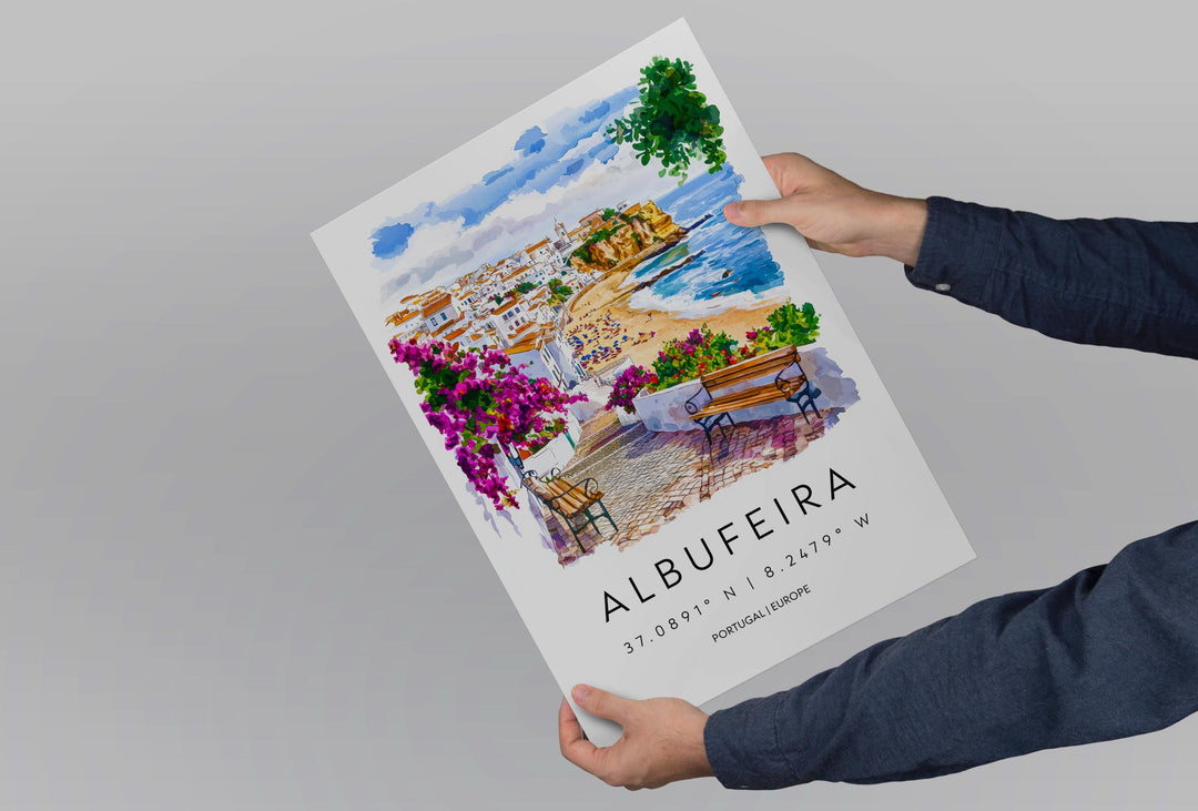 Albufeira Watercolor Poster Albufeira Travel Print Albufeira Wall Art Algarve Painting Albufeira Souvenir Portugal Decor