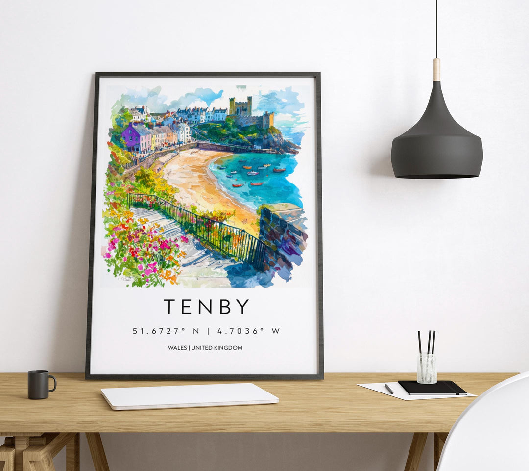 Tenby Watercolor Poster Tenby Travel Print Tenby Wall Art Tenby Seaside Painting Tenby Souvenir Wales Coastal Decor