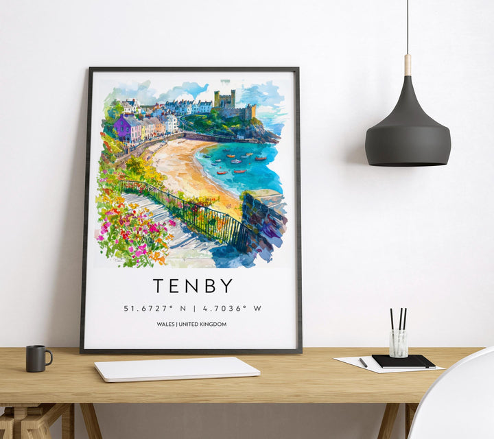 Tenby Watercolor Poster Tenby Travel Print Tenby Wall Art Tenby Seaside Painting Tenby Souvenir Wales Coastal Decor