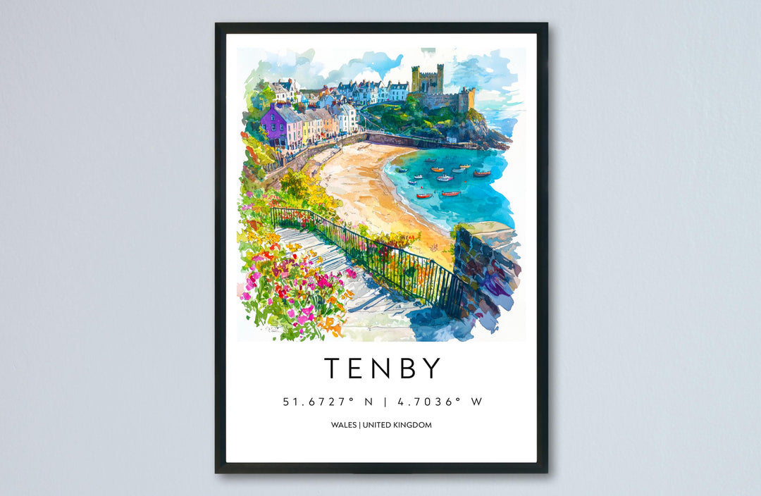 Tenby Watercolor Poster Tenby Travel Print Tenby Wall Art Tenby Seaside Painting Tenby Souvenir Wales Coastal Decor