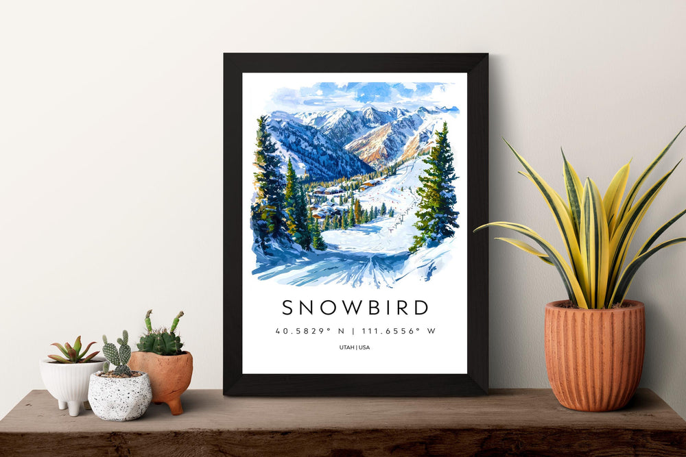 Snowbird Watercolor Poster Snowbird Travel Print Snowbird Wall Art Snowbird Ski Resort Painting Utah Mountain Decor