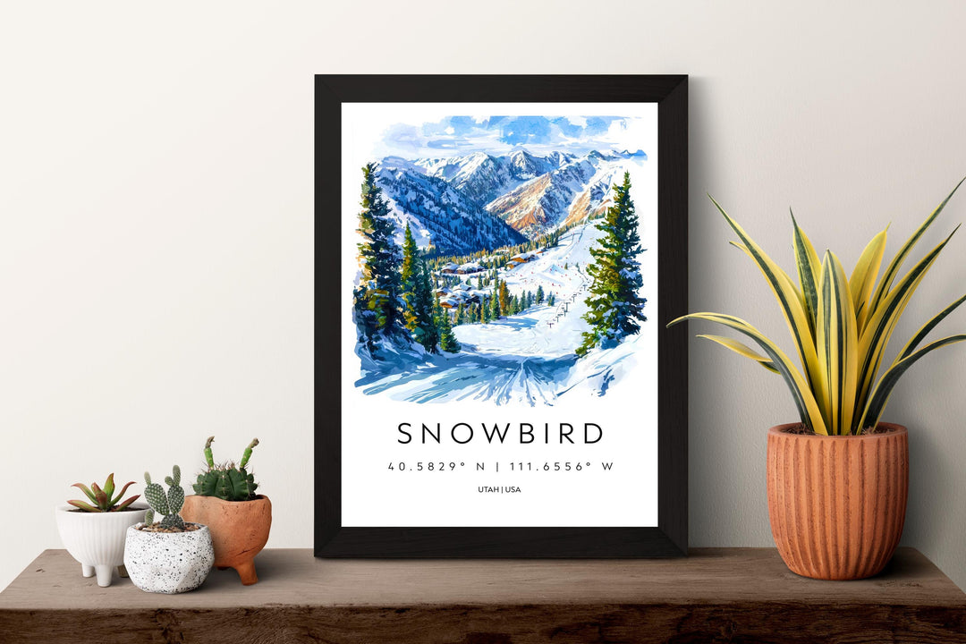Snowbird Watercolor Poster Snowbird Travel Print Snowbird Wall Art Snowbird Ski Resort Painting Utah Mountain Decor