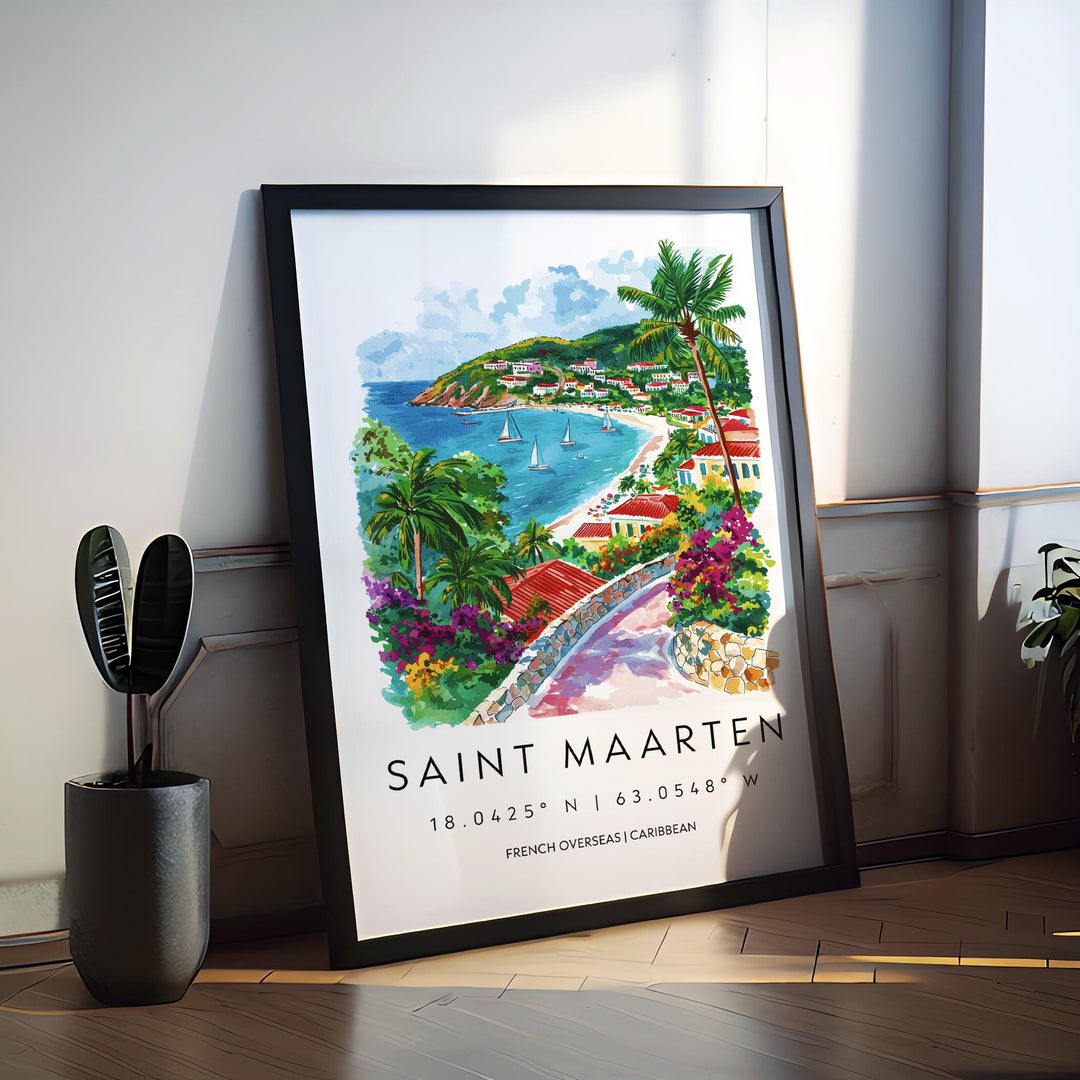 Saint Maarten Watercolor Poster Saint Maarten Travel Print Island Wall Art Caribbean Painting Saint Maarten Souvenir Decor