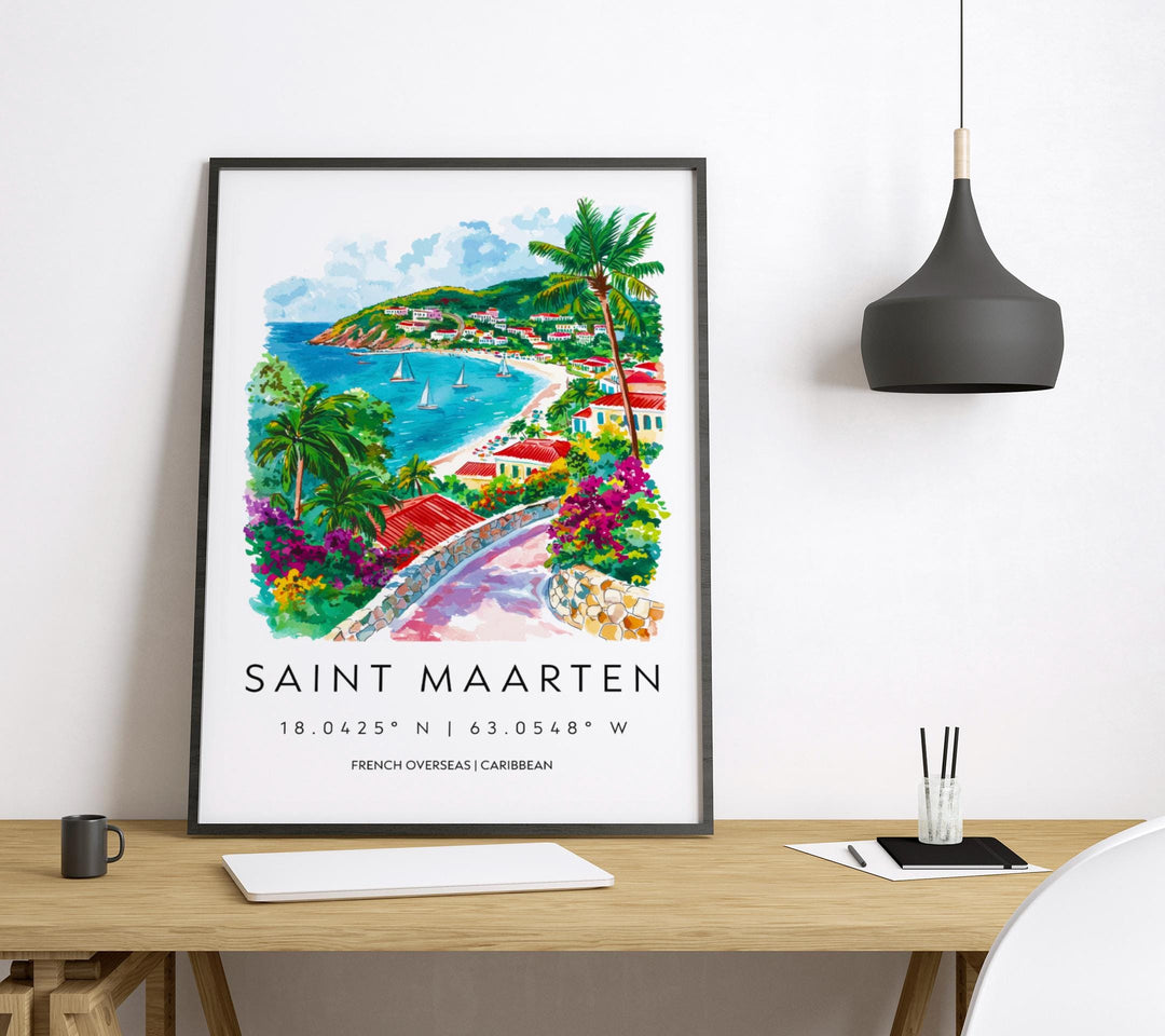 Saint Maarten Watercolor Poster Saint Maarten Travel Print Island Wall Art Caribbean Painting Saint Maarten Souvenir Decor