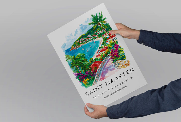 Saint Maarten Watercolor Poster Saint Maarten Travel Print Island Wall Art Caribbean Painting Saint Maarten Souvenir Decor