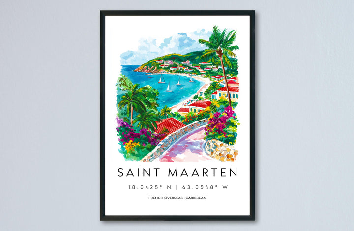 Saint Maarten Watercolor Poster Saint Maarten Travel Print Island Wall Art Caribbean Painting Saint Maarten Souvenir Decor