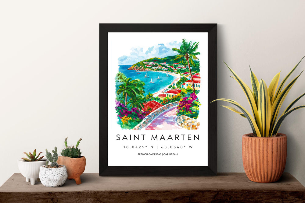 Saint Maarten Watercolor Poster Saint Maarten Travel Print Island Wall Art Caribbean Painting Saint Maarten Souvenir Decor