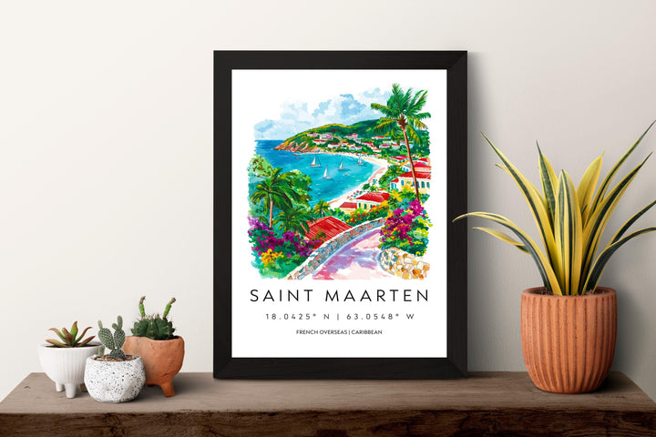 Saint Maarten Watercolor Poster Saint Maarten Travel Print Island Wall Art Caribbean Painting Saint Maarten Souvenir Decor