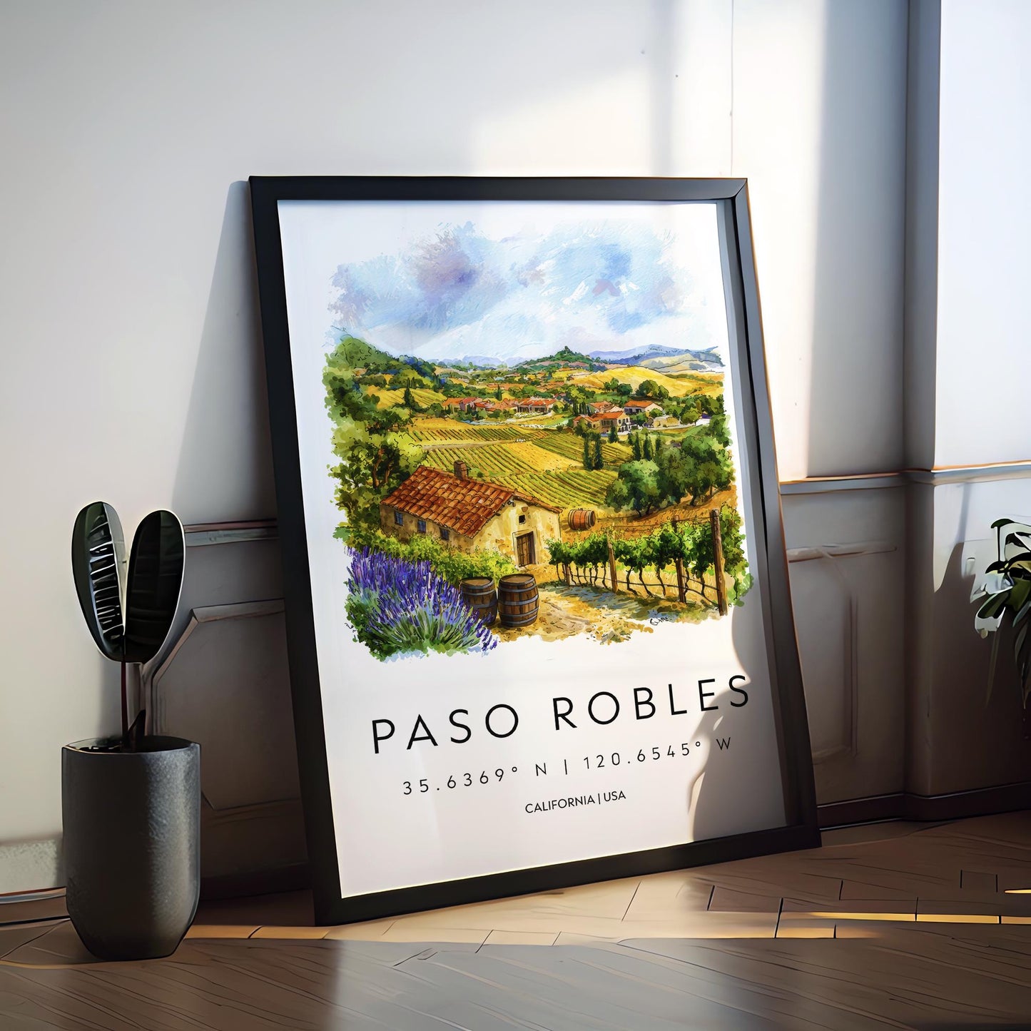Paso Robles Watercolor Poster Paso Robles Travel Print Paso Robles Wall Art Wine Country Painting California Decor