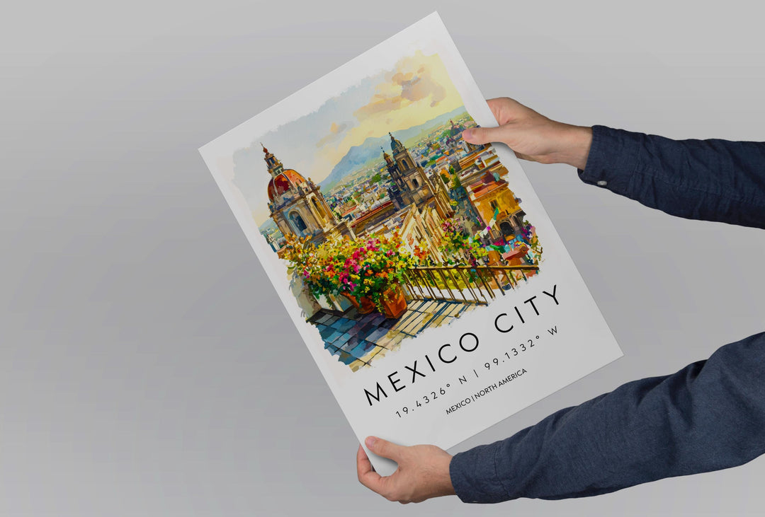 Mexico City Watercolor Poster Mexico City Travel Print City Wall Art CDMX Painting Mexico Souvenir Urban Decor