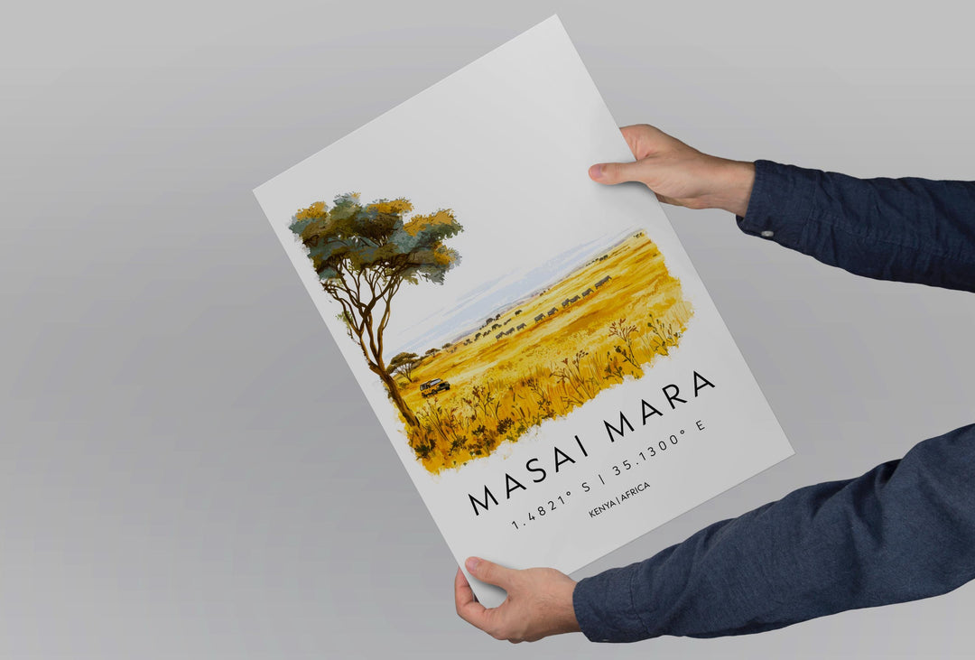 Maasai Mara Watercolor Poster Kenya Travel Print Safari Wall Art Wildlife Painting Maasai Mara Souvenir Nature Decor