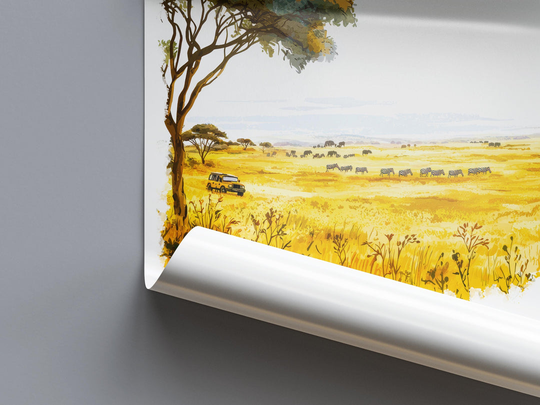 Maasai Mara Watercolor Poster Kenya Travel Print Safari Wall Art Wildlife Painting Maasai Mara Souvenir Nature Decor