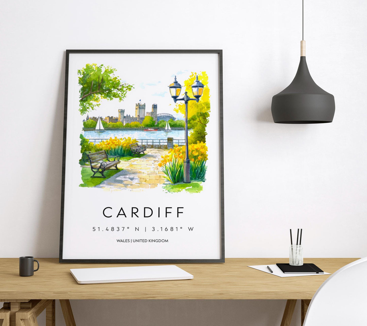 Cardiff Watercolor Poster Cardiff Travel Print Cardiff Wall Art Cityscape Painting Cardiff Souvenir Wales Decor