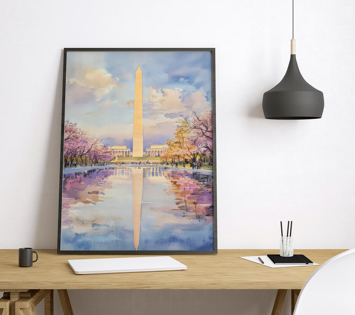 Washington DC Monument Watercolor Poster Travel Print Wall Art DC Souvenir Landmark Painting USA Capital Decor