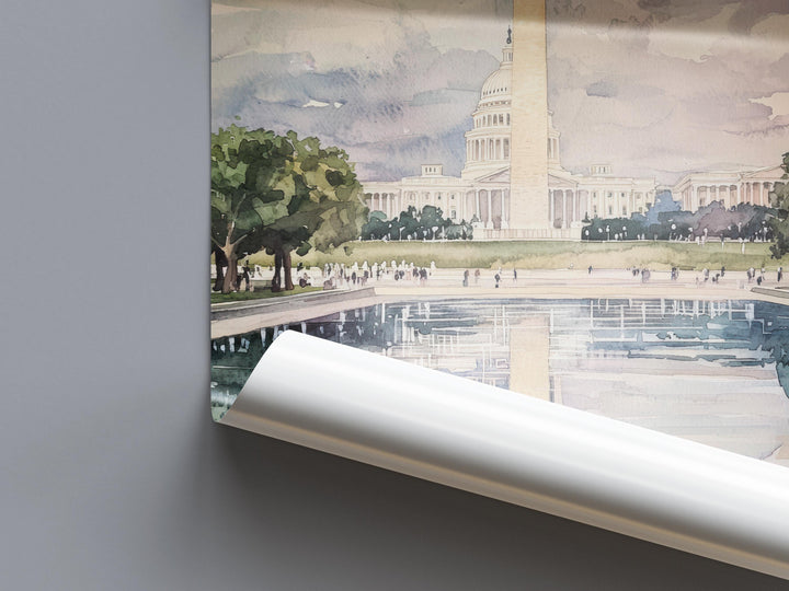 Washington DC Monument Watercolor Poster Travel Print Wall Art DC Souvenir Landmark Painting USA Capital Decor