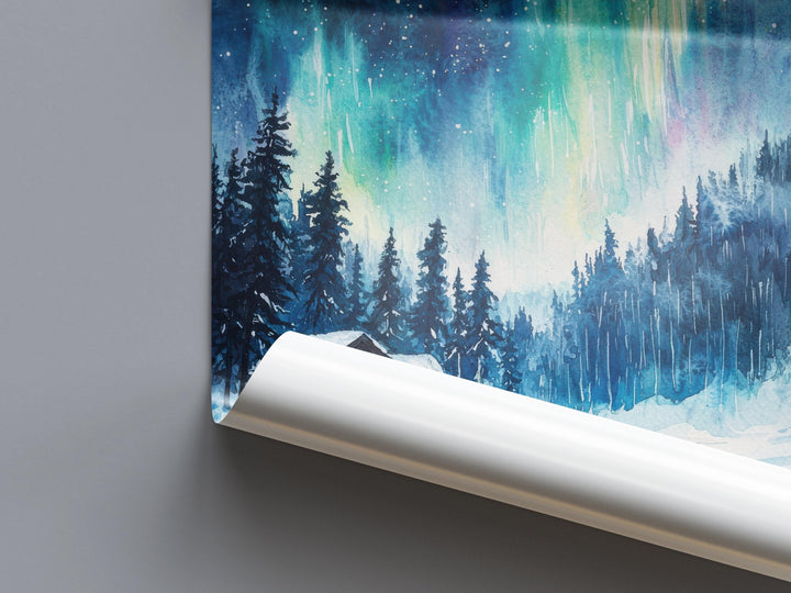 Lapland Watercolor Poster Lapland Travel Print Arctic Wall Art Snowy Landscape Painting Lapland Souvenir Winter Decor