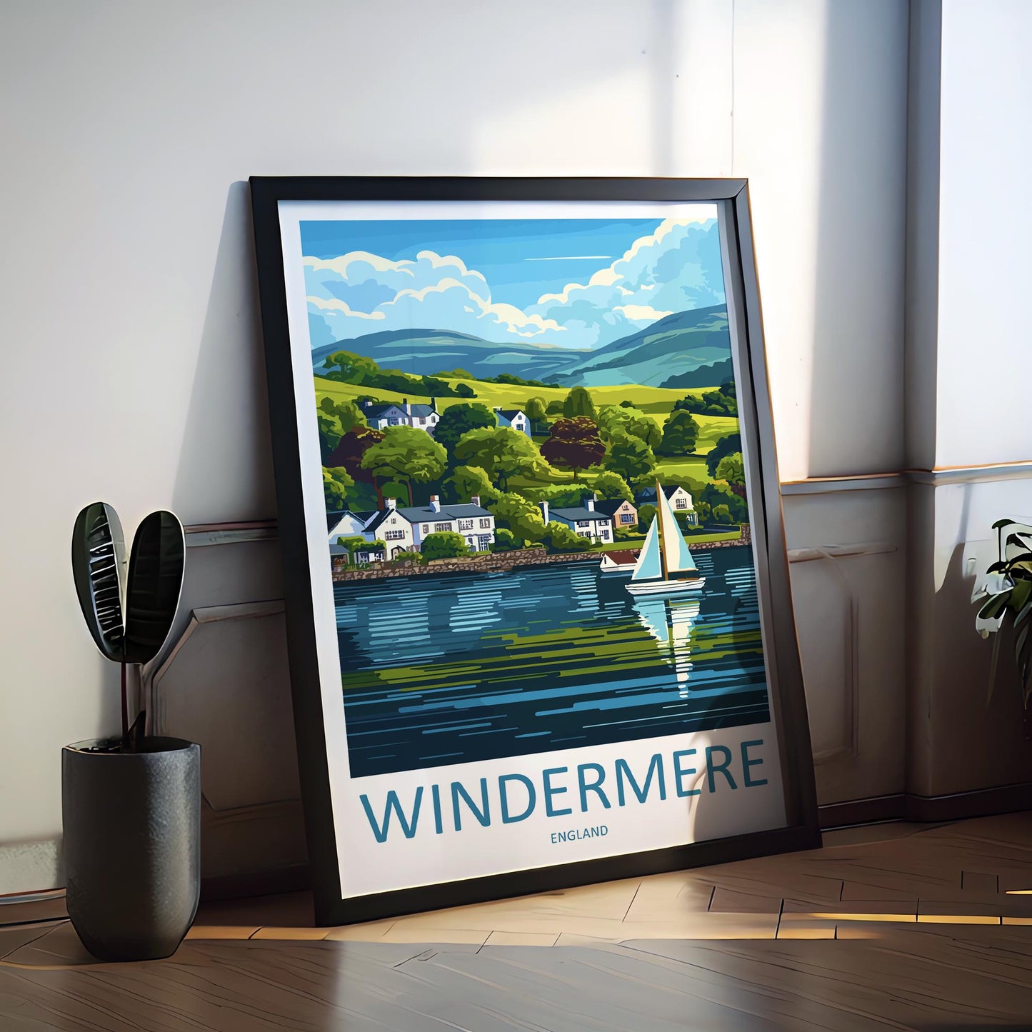 Windermere Cartoon Travel Poster Lake District Wall Art UK Landscape Print Nature Illustration Windermere Decor Souvenir Gift
