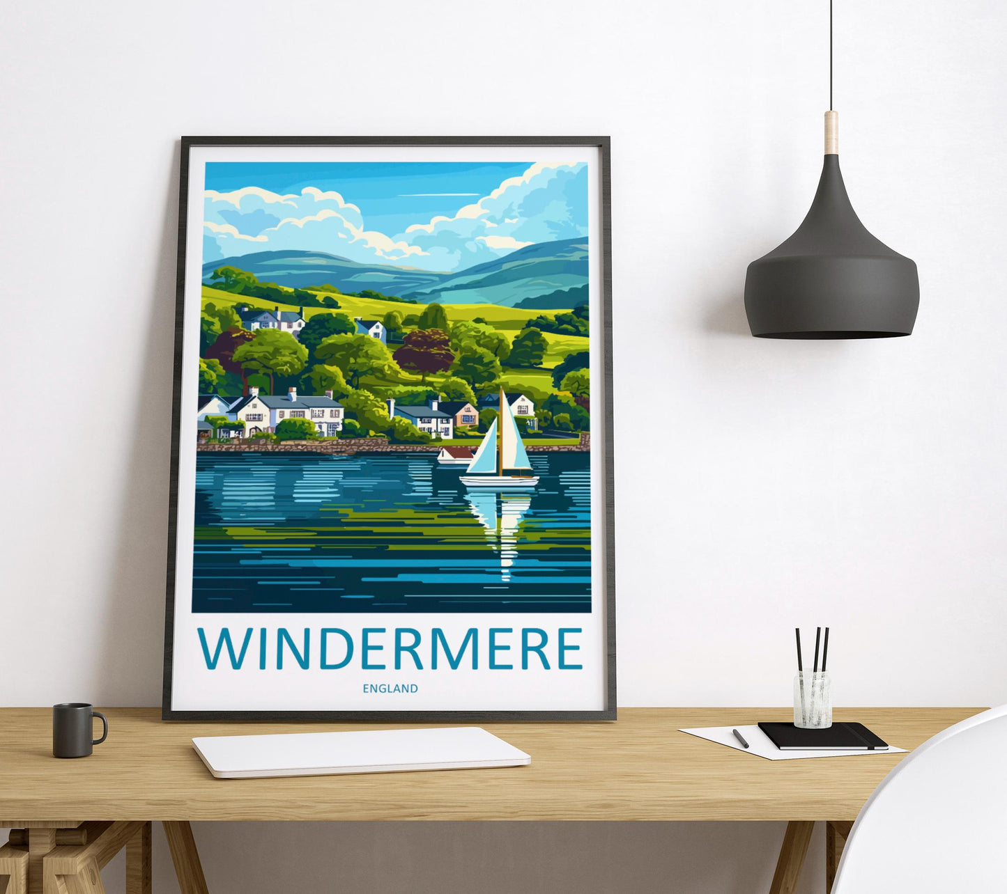 Windermere Cartoon Travel Poster Lake District Wall Art UK Landscape Print Nature Illustration Windermere Decor Souvenir Gift
