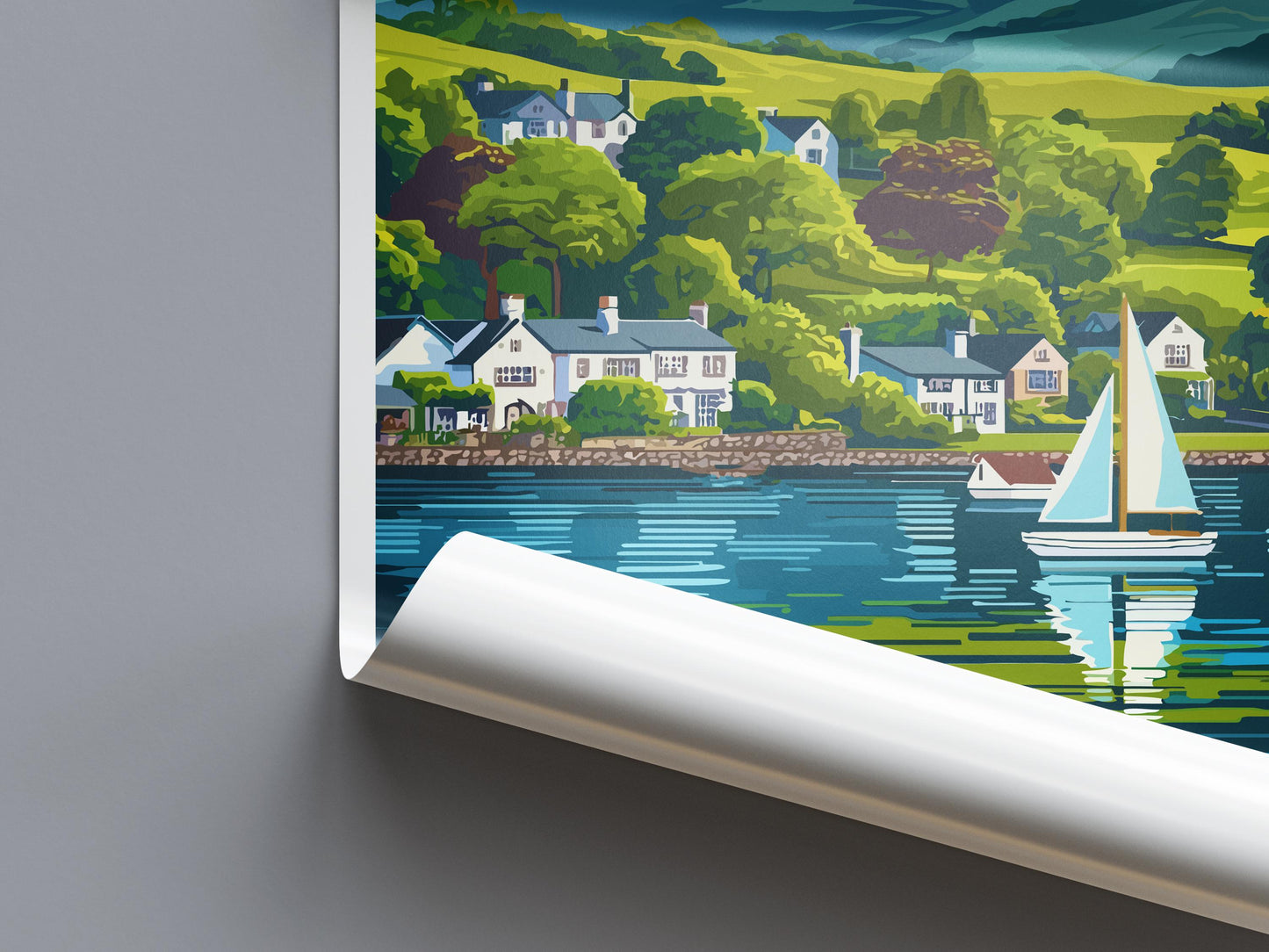 Windermere Cartoon Travel Poster Lake District Wall Art UK Landscape Print Nature Illustration Windermere Decor Souvenir Gift