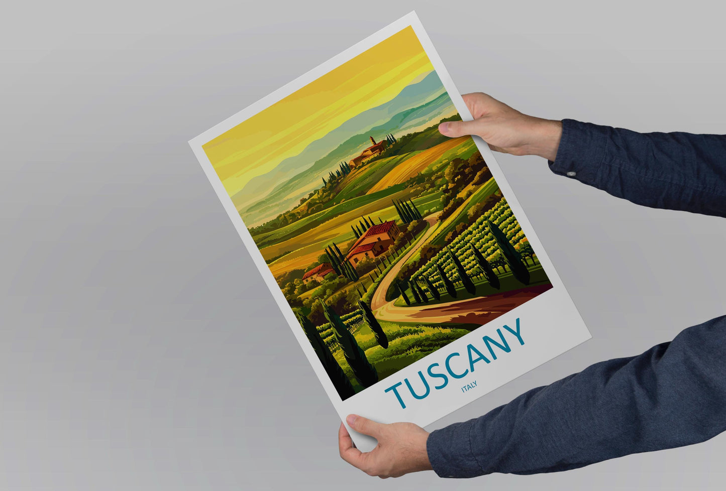Tuscany Cartoon Travel Poster Italy Wall Art Countryside Print Vineyard Illustration Rustic Decor Tuscany Souvenir Gift