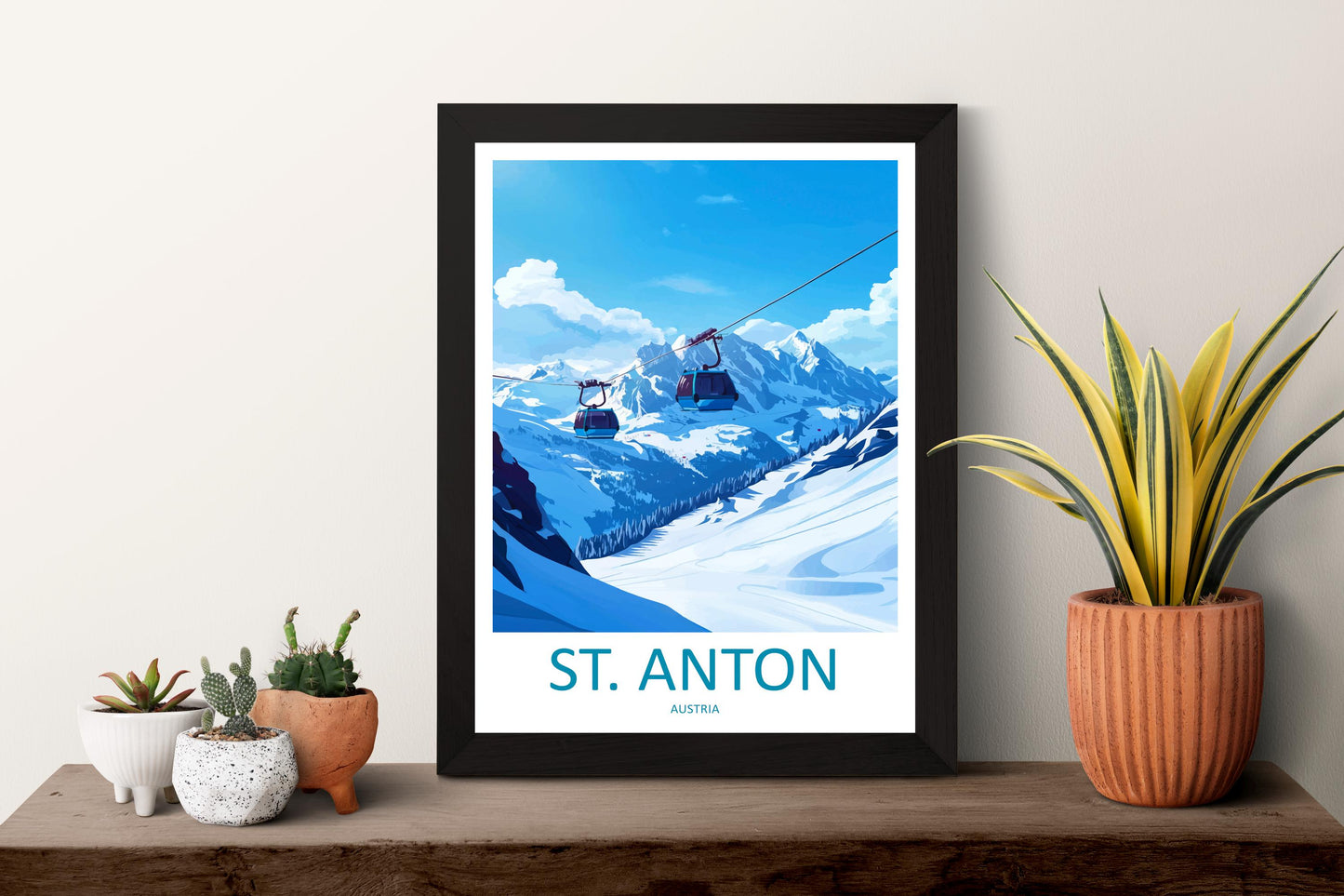 St Anton Cartoon Travel Poster Austria Wall Art Ski Resort Print Alpine Illustration Winter Decor St Anton Souvenir Gift