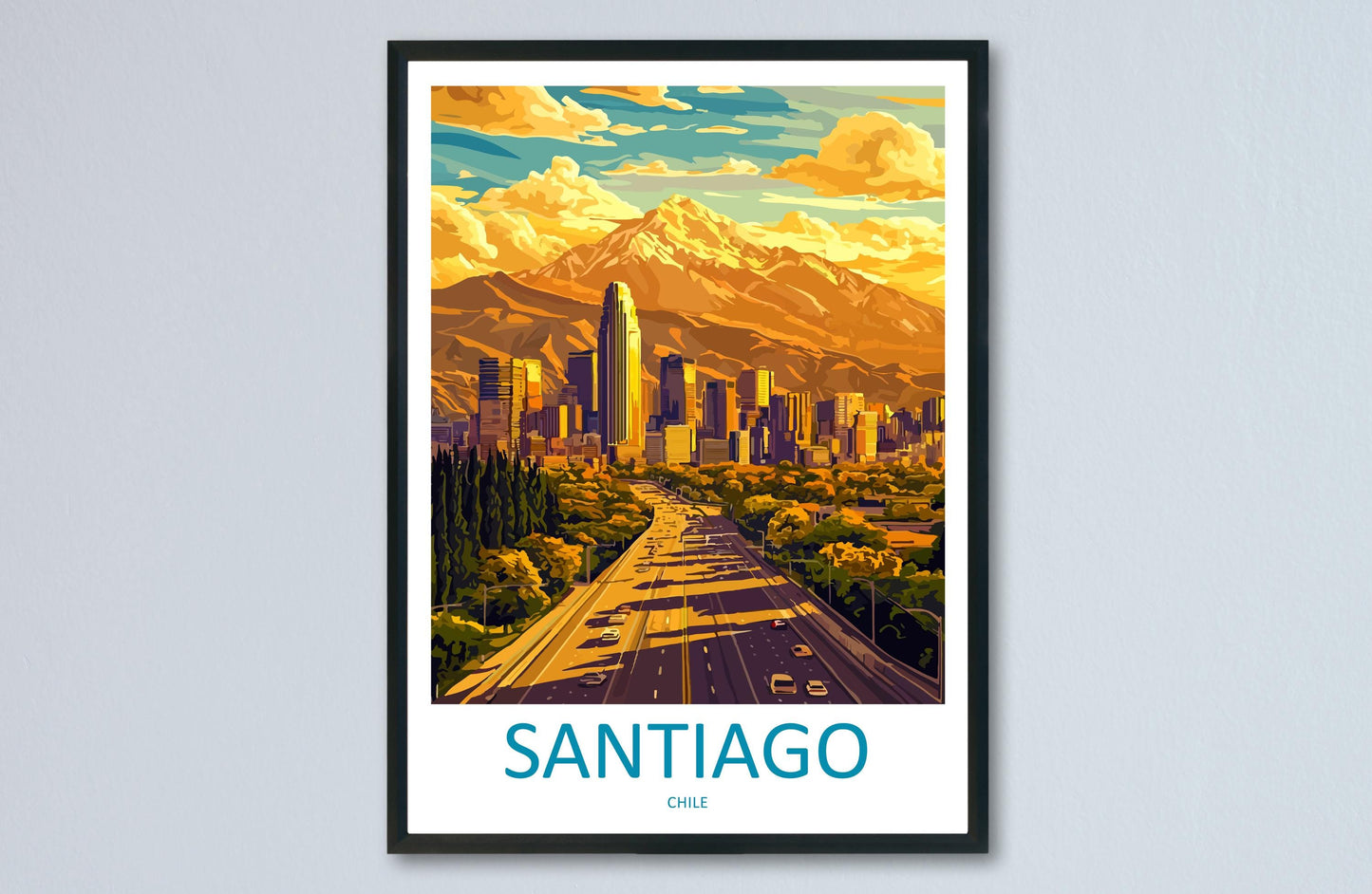 Santiago Chile Cartoon Travel Poster South America Wall Art City Print Andes Illustration Urban Decor Santiago Souvenir Gift