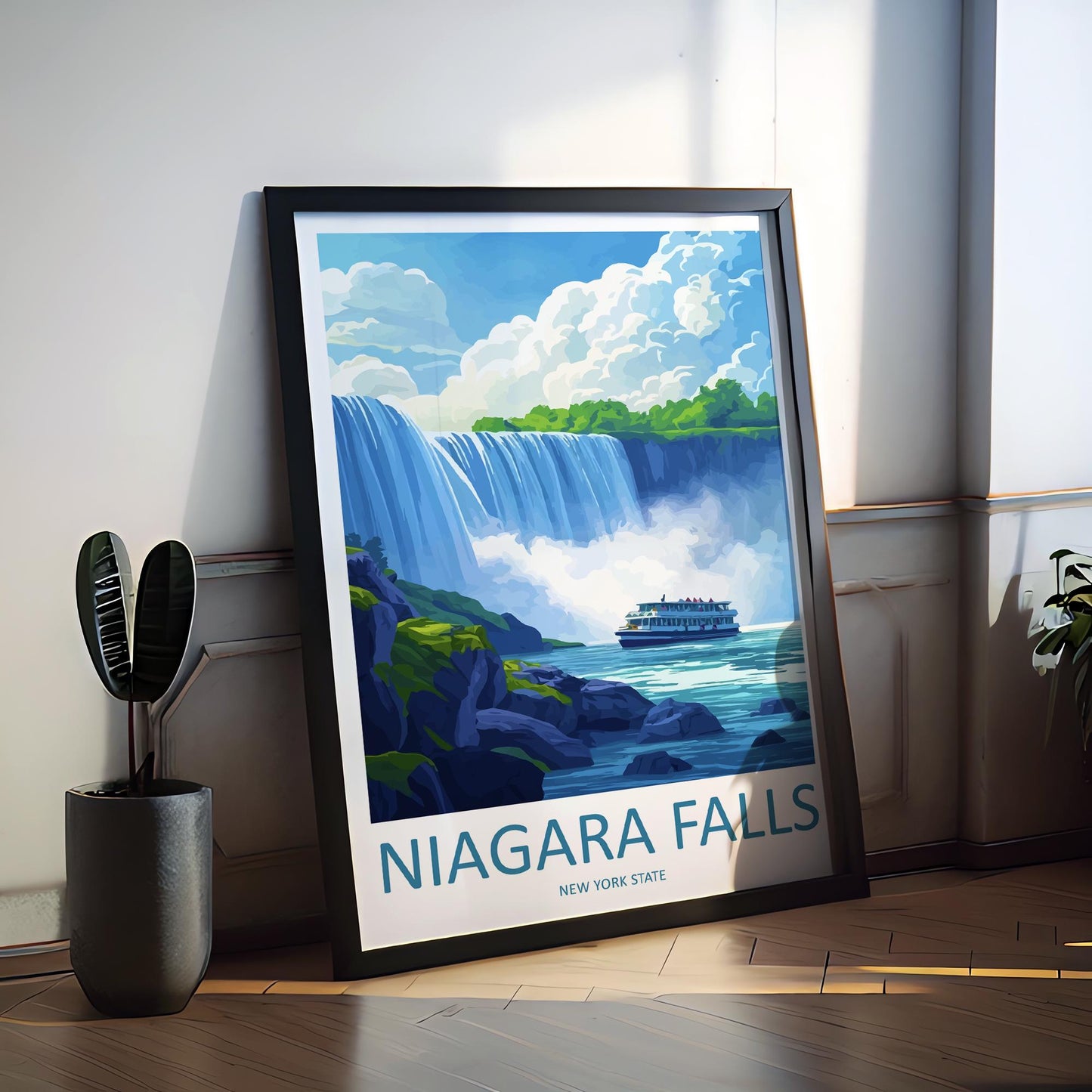 Niagara Falls Cartoon Travel Poster USA Canada Wall Art Nature Print Waterfall Illustration Scenic Decor Niagara Souvenir Gift