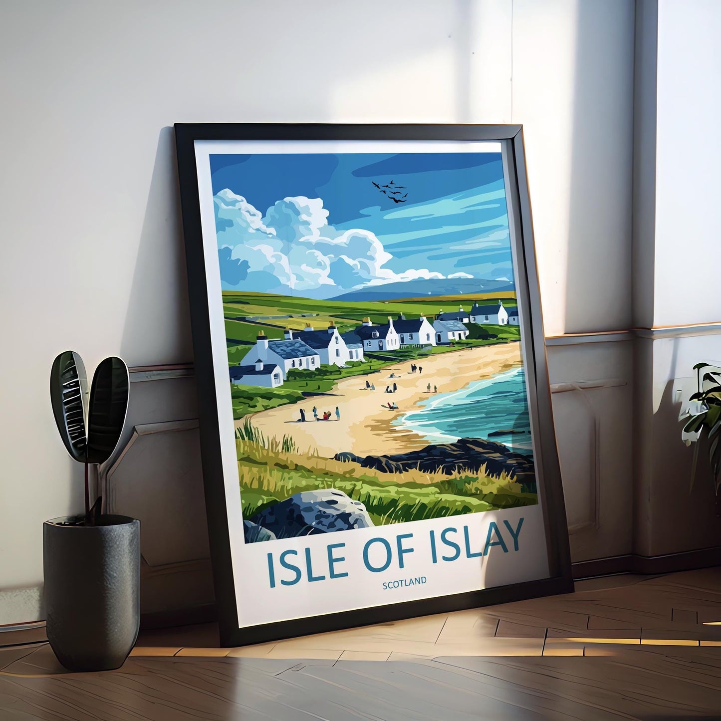 Isle of Islay Cartoon Travel Poster Scotland Wall Art Coastal Landscape Print Hebrides Island Decor Islay Nature Scene Souvenir Gift