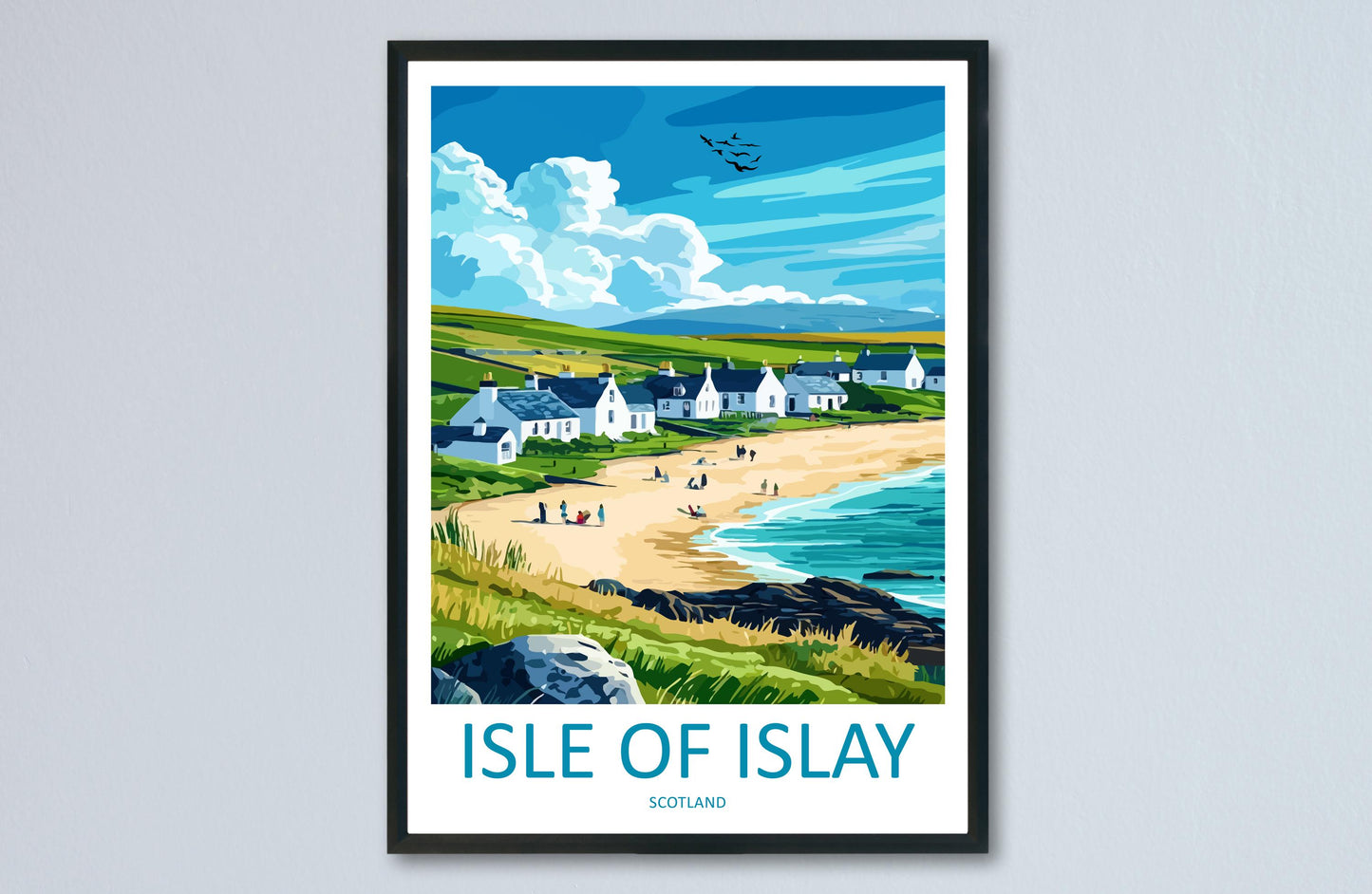 Isle of Islay Cartoon Travel Poster Scotland Wall Art Coastal Landscape Print Hebrides Island Decor Islay Nature Scene Souvenir Gift