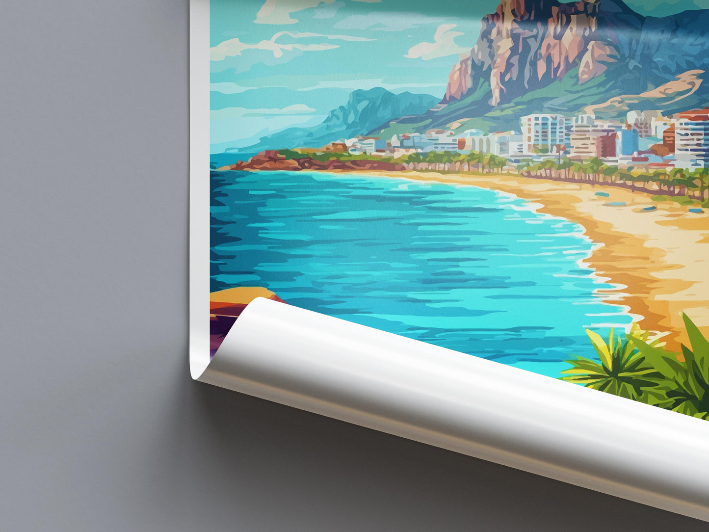 Gran Canaria Cartoon Travel Poster Spain Wall Art Island Landscape Print Coastal Decor Canary Islands Nature Scene Souvenir Gift