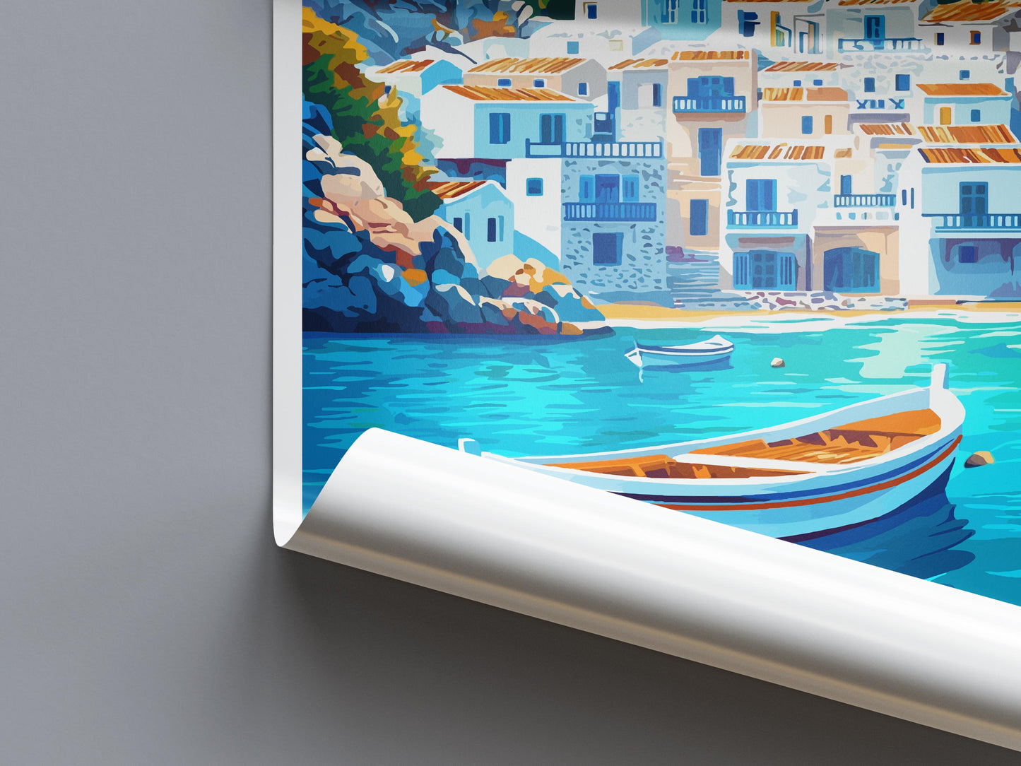 Crete Cartoon Travel Poster Greece Wall Art Island Landscape Print Coastal Decor Ancient Ruins Illustration Crete Nature Gift Souvenir