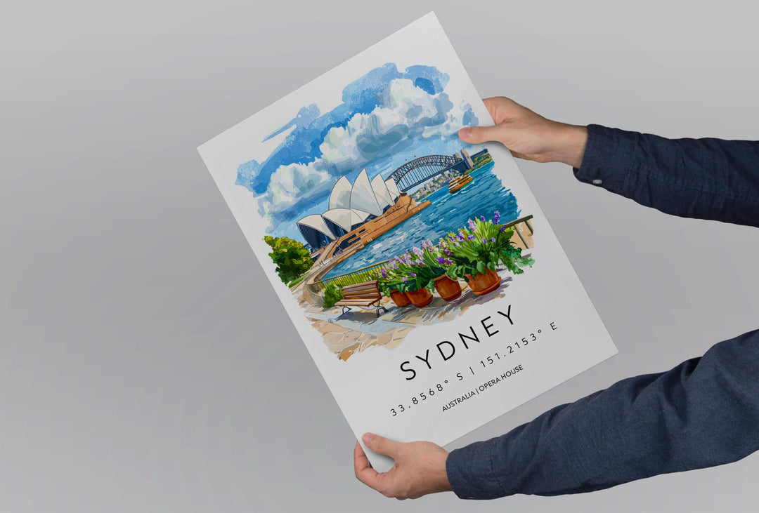 Sydney Watercolor Poster Sydney Travel Print Sydney Wall Art Sydney Cityscape Painting Sydney Souvenir Australia Decor
