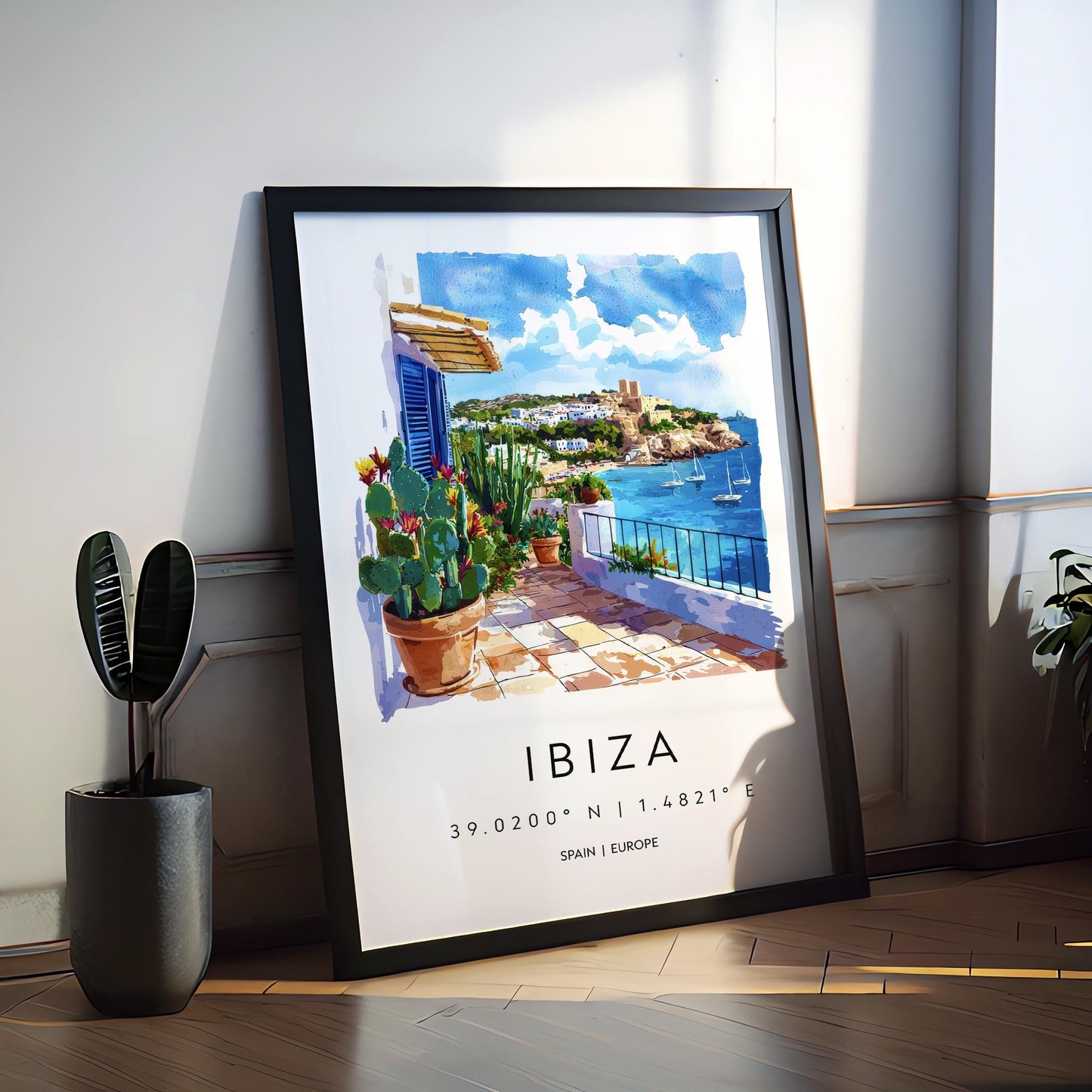 Ibiza Watercolor Poster Ibiza Travel Print Ibiza Wall Art Ibiza Cityscape Painting Ibiza Souvenir Spain Island Decor