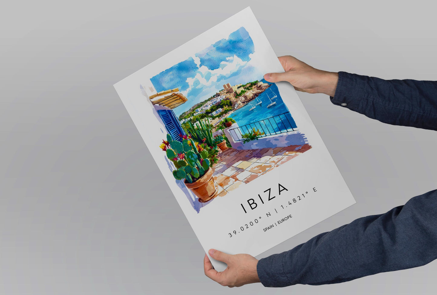 Ibiza Watercolor Poster Ibiza Travel Print Ibiza Wall Art Ibiza Cityscape Painting Ibiza Souvenir Spain Island Decor