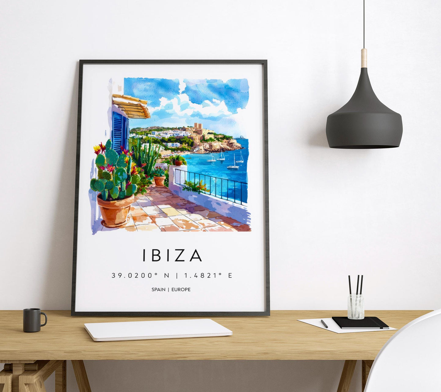 Ibiza Watercolor Poster Ibiza Travel Print Ibiza Wall Art Ibiza Cityscape Painting Ibiza Souvenir Spain Island Decor