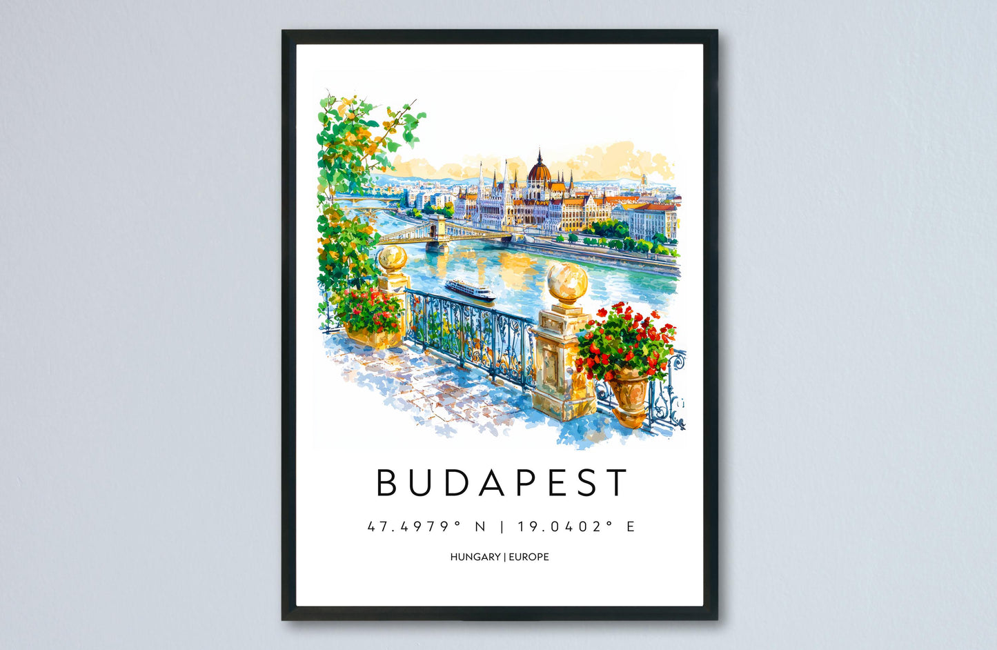 Budapest Watercolor Poster Budapest Travel Print Budapest Wall Art Budapest Cityscape Painting Budapest Souvenir Hungary Decor