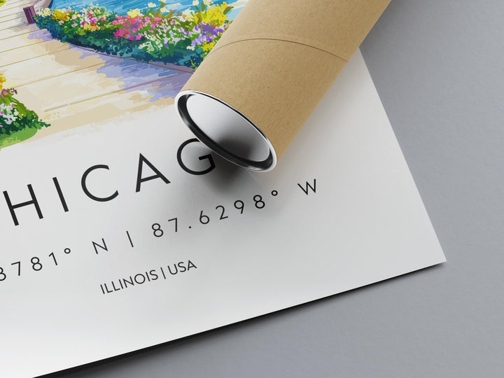Chicago Watercolor Poster Chicago Travel Print Chicago Wall Art Chicago Cityscape Painting Chicago Souvenir USA Decor
